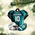 Miami Dolphins 2 Layered Piece Wooden Ornament Custom Name And Number, Sport Team Ornament, Sport Gifts ETRG-52175