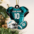 Miami Dolphins 2 Layered Piece Wooden Ornament Custom Name And Number, Sport Team Ornament, Sport Gifts ETRG-52175