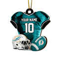 Miami Dolphins 2 Layered Piece Wooden Ornament Custom Name And Number, Sport Team Ornament, Sport Gifts ETRG-52175
