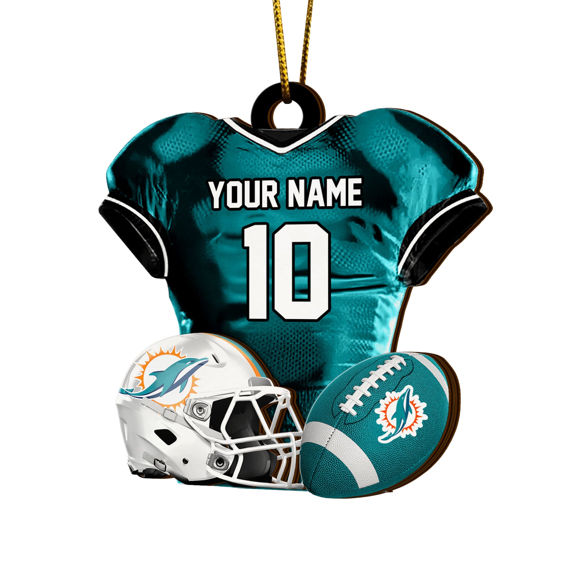 Miami Dolphins 2 Layered Piece Wooden Ornament Custom Name And Number, Sport Team Ornament, Sport Gifts ETRG-52175