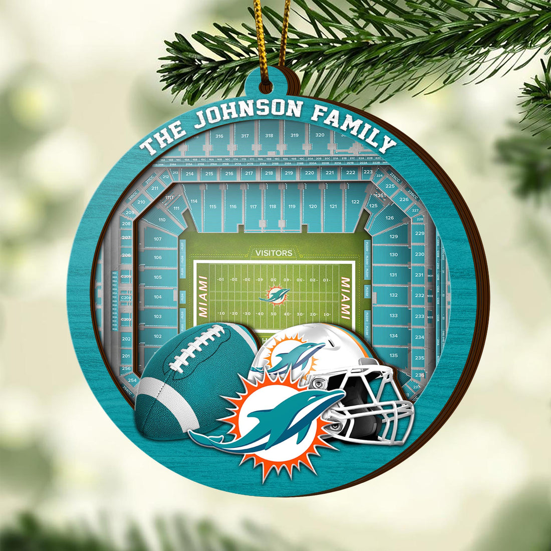 Miami Dolphins  3 Layered Piece Wooden Ornament Custom Your Family Name, Sport Stadium Ornament, Sport Gifts ETRG-52162