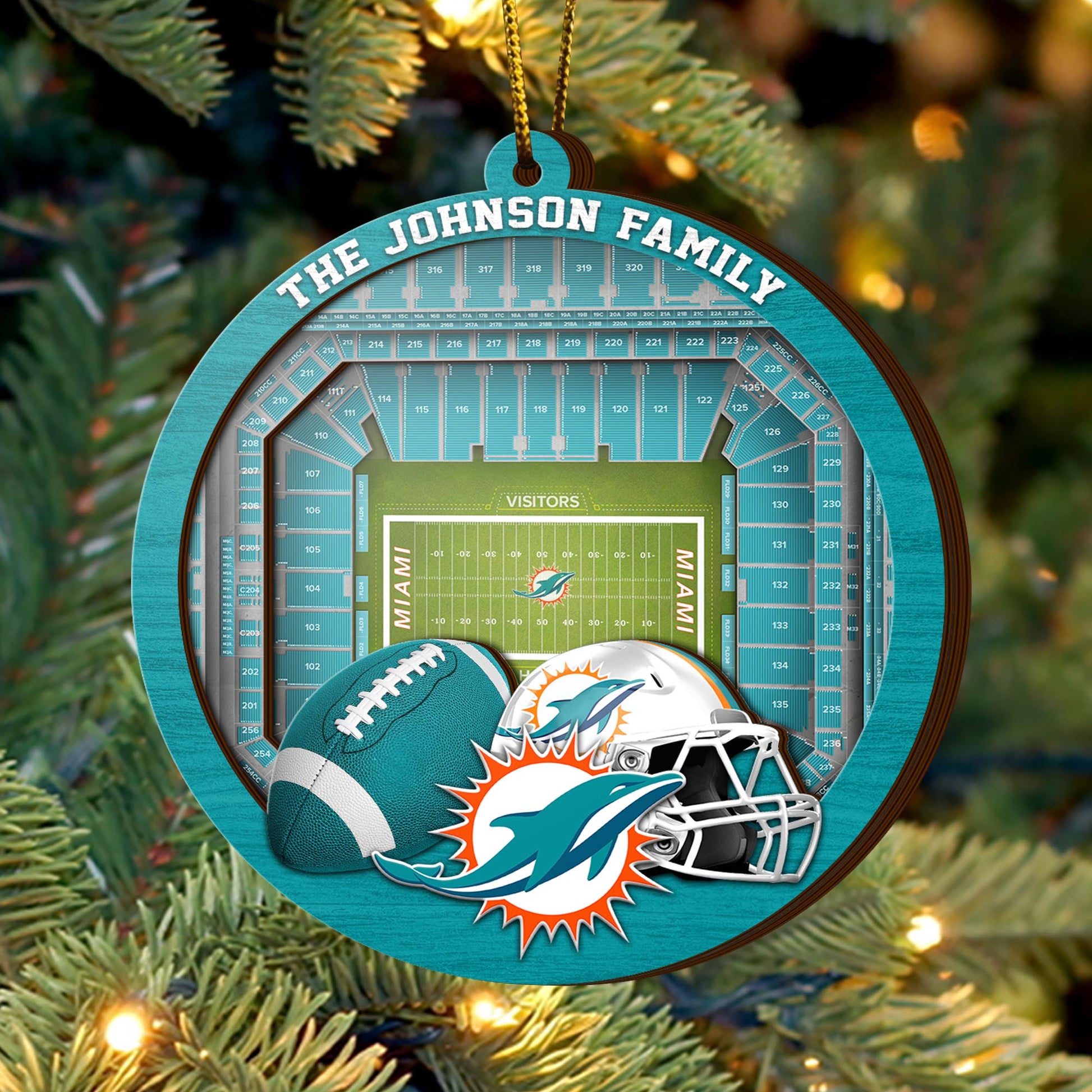 Miami Dolphins  3 Layered Piece Wooden Ornament Custom Your Family Name, Sport Stadium Ornament, Sport Gifts ETRG-52162