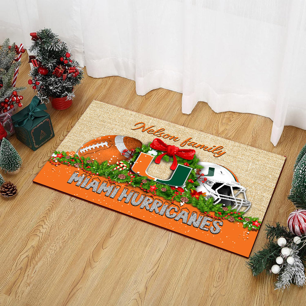 Miami Hurricanes Doormat Personalized Your Name, Sport Team Doormat, Christmas Gifts For Football Fan, Home Decor ETHY-52726
