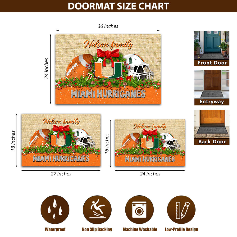 Miami Hurricanes Doormat Personalized Your Name, Sport Team Doormat, Christmas Gifts For Football Fan, Home Decor ETHY-52726