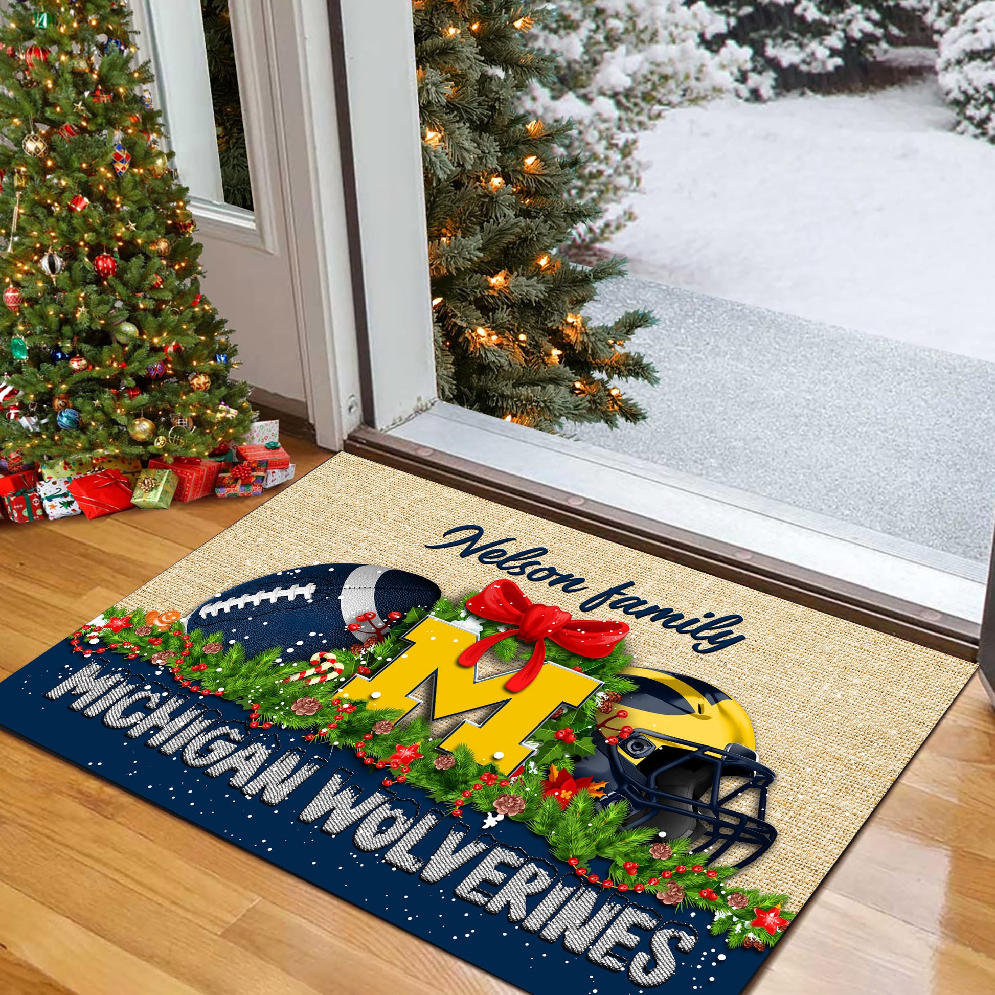 Michigan Wolverines Doormat Personalized Your Name, Sport Team Doormat, Christmas Gifts For Football Fan, Home Decor ETHY-52726