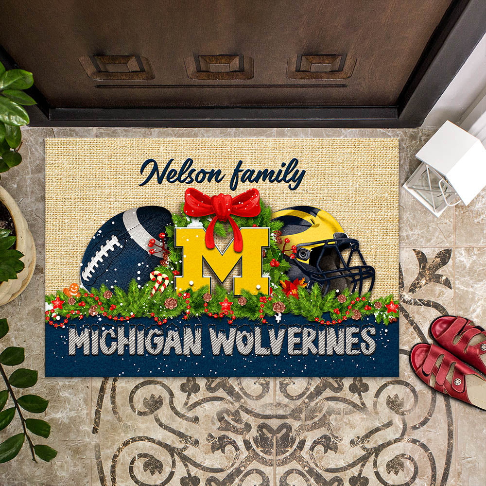 Michigan Wolverines Doormat Personalized Your Name, Sport Team Doormat, Christmas Gifts For Football Fan, Home Decor ETHY-52726