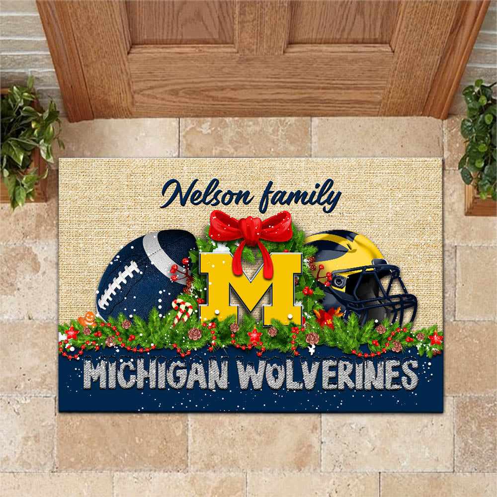 Michigan Wolverines Doormat Personalized Your Name, Sport Team Doormat, Christmas Gifts For Football Fan, Home Decor ETHY-52726