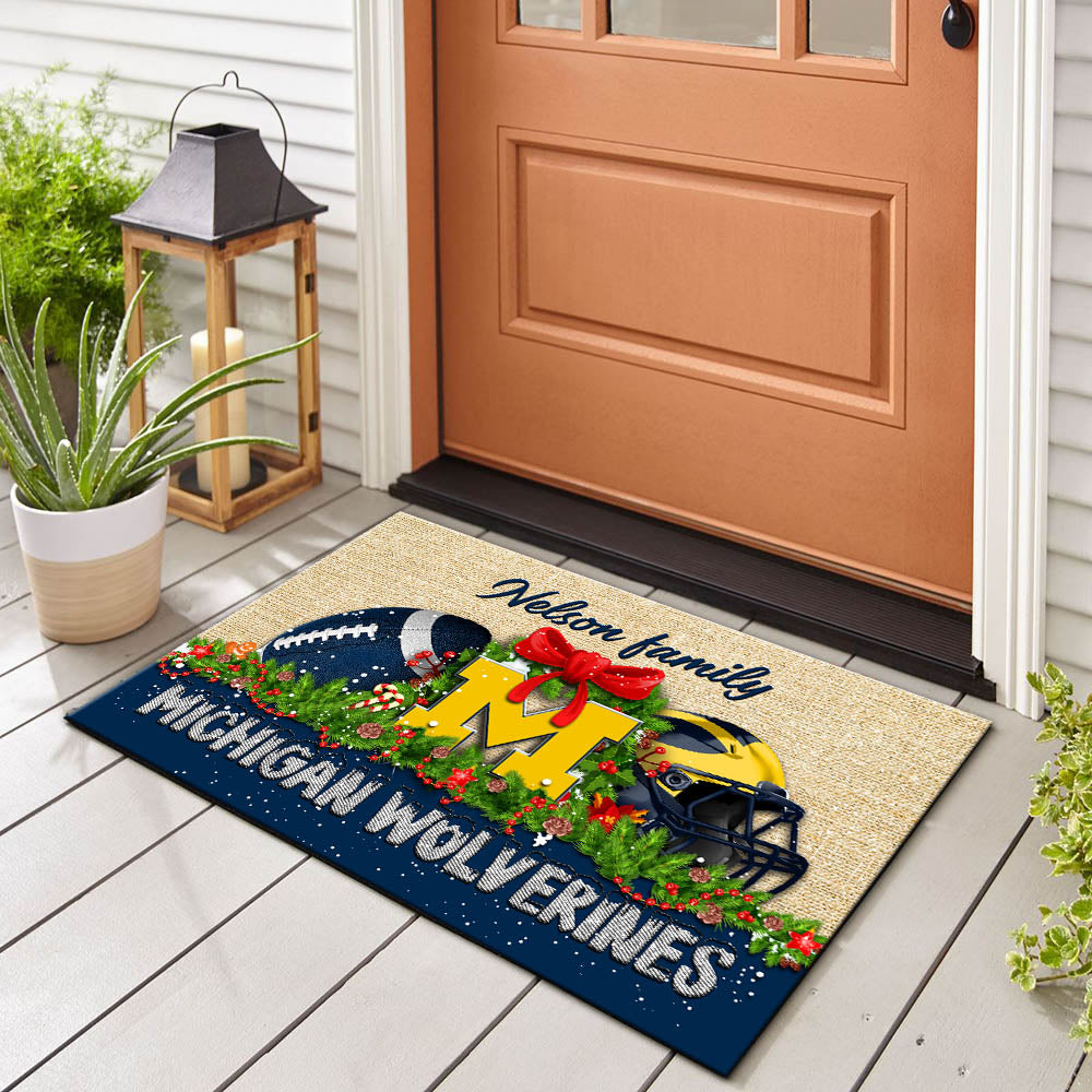 Michigan Wolverines Doormat Personalized Your Name, Sport Team Doormat, Christmas Gifts For Football Fan, Home Decor ETHY-52726