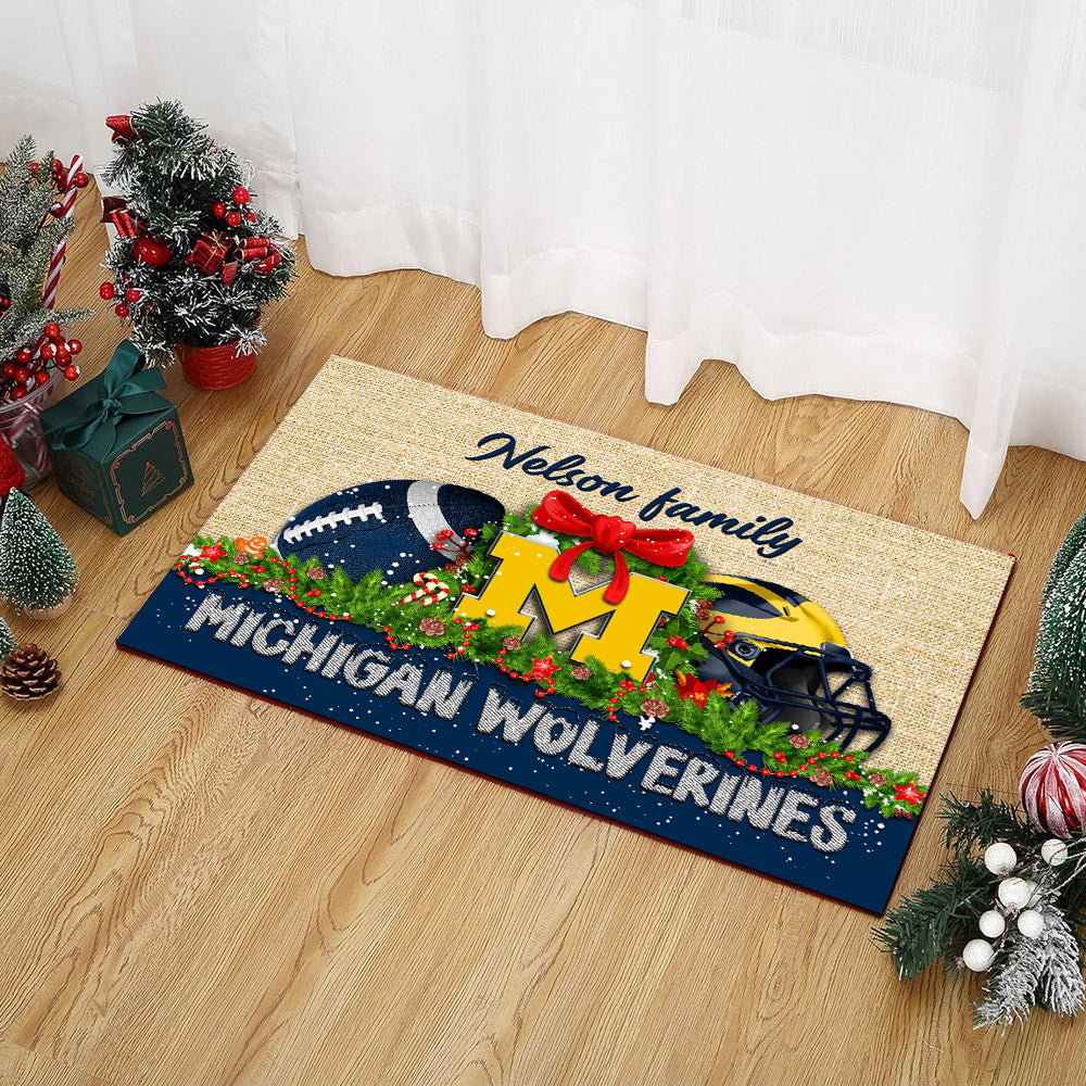 Michigan Wolverines Doormat Personalized Your Name, Sport Team Doormat, Christmas Gifts For Football Fan, Home Decor ETHY-52726