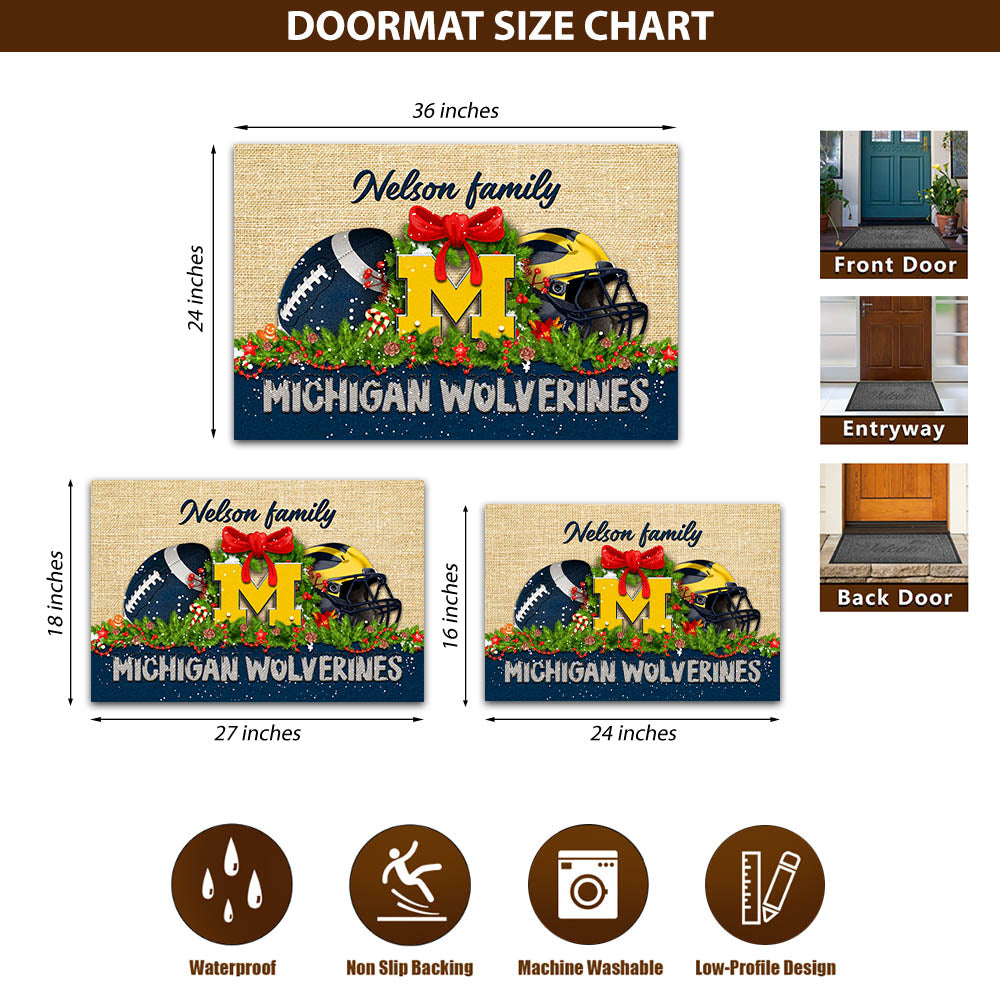 Michigan Wolverines Doormat Personalized Your Name, Sport Team Doormat, Christmas Gifts For Football Fan, Home Decor ETHY-52726