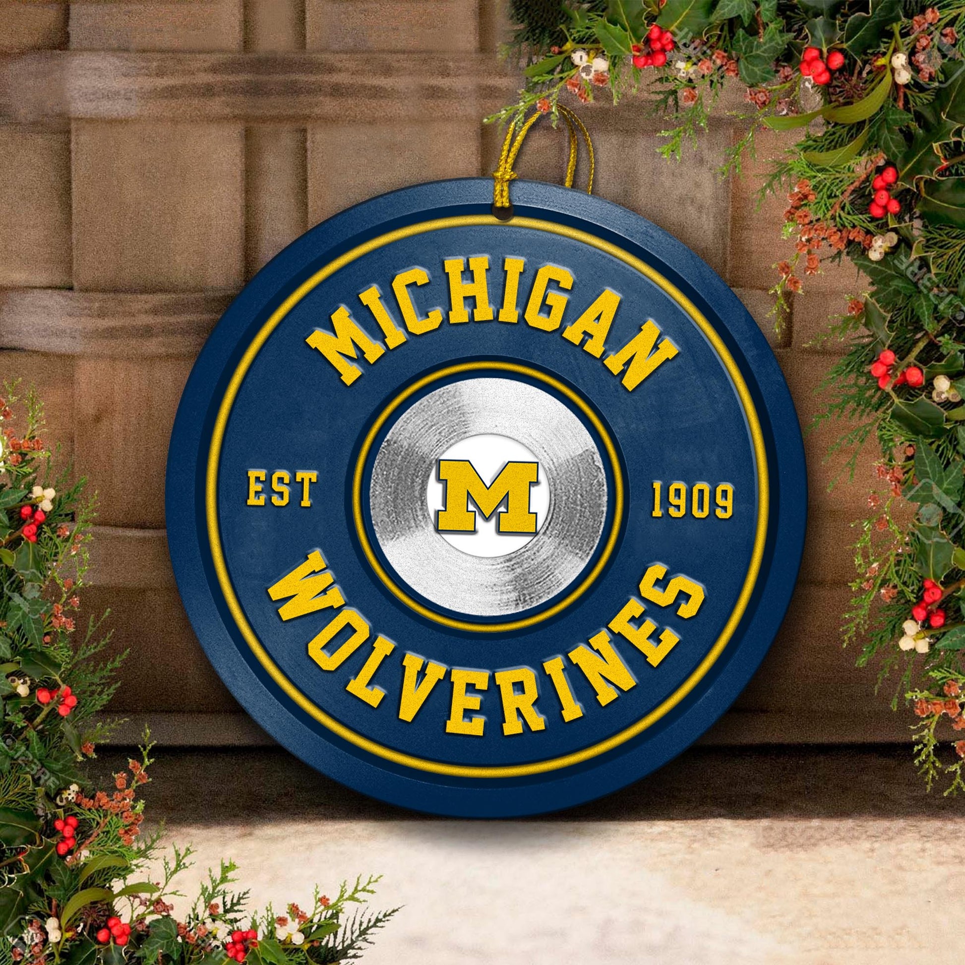 Michigan Wolverines Fitness Circle Aluminium Ornament 2 Side Trending New Arrivals H52883 ETUG311023