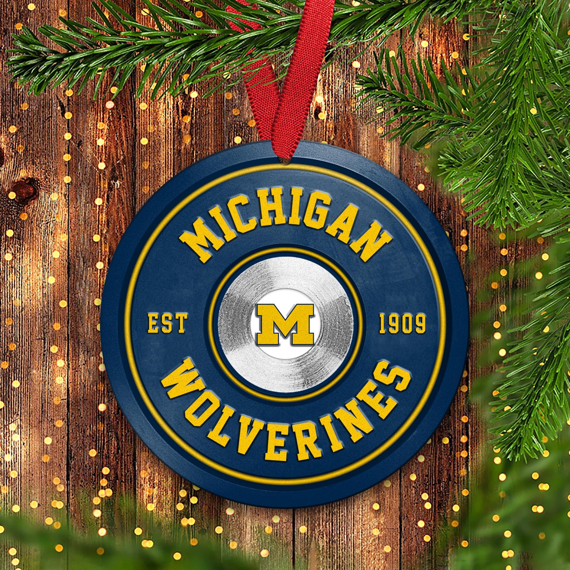 Michigan Wolverines Fitness Circle Aluminium Ornament 2 Side Trending New Arrivals H52883 ETUG311023