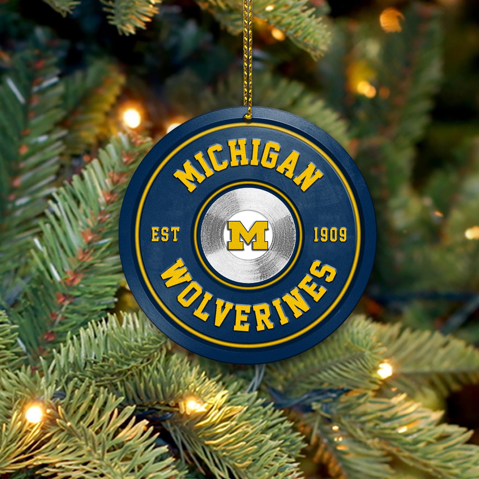 Michigan Wolverines Fitness Circle Aluminium Ornament 2 Side Trending New Arrivals H52883 ETUG311023