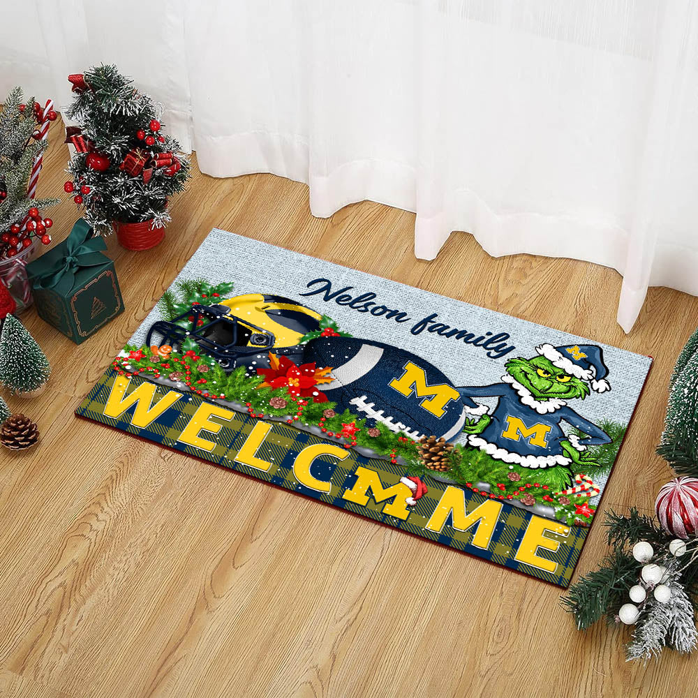 Michigan Wolverines Football Team Doormat Personalized Your Family Name, Sport And Grinch Doormat, Football Lovers Gifts, Home Decorations ETHY-53152
