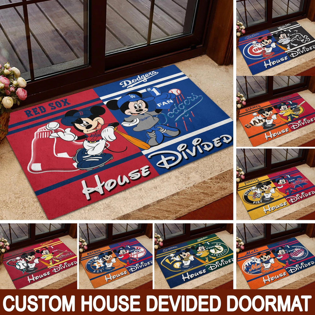 Mickey And Minnie Teams House Divided Baseball Sport Team Personalized Your Team , Gifts For Fan ETHY-50030002 ETHY Doormat