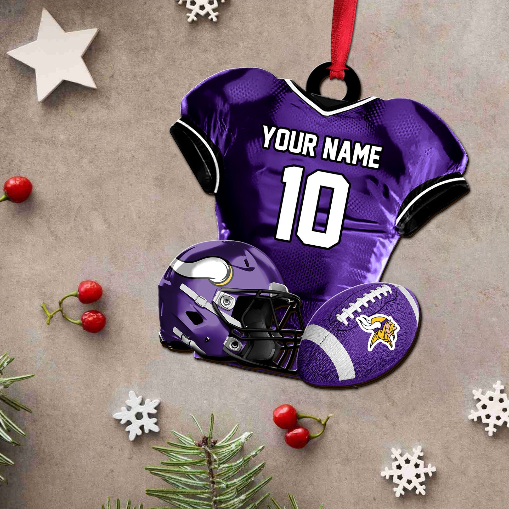 Minnesota Vikings 2 Layered Piece Wooden Ornament Custom Name And Number, Sport Team Ornament, Sport Gifts ETRG-52175