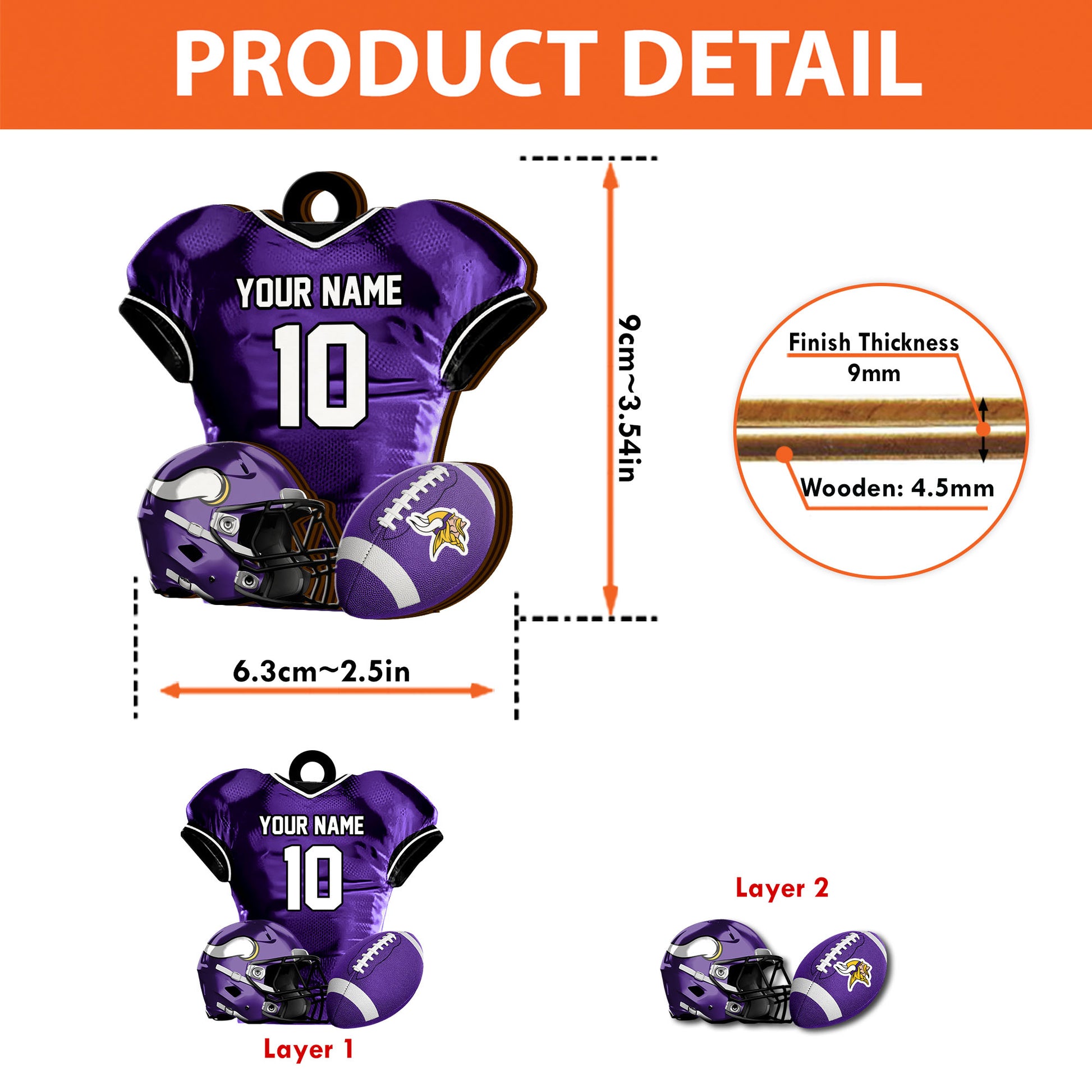 Minnesota Vikings 2 Layered Piece Wooden Ornament Custom Name And Number, Sport Team Ornament, Sport Gifts ETRG-52175