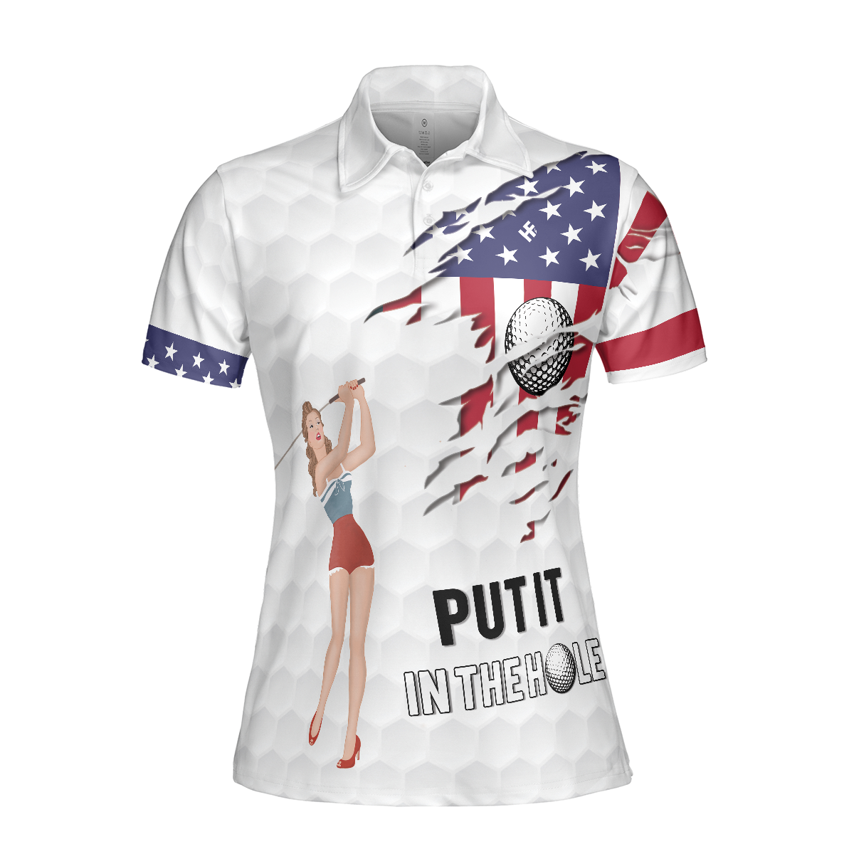 Golf American Flag Girl Short Sleeve Women Polo Shirt - 3