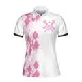 I Beat People With A Stick Lacrosse Short Sleeve Women Polo Shirt White And Pink Lacrosse Shirt For Ladies - 3