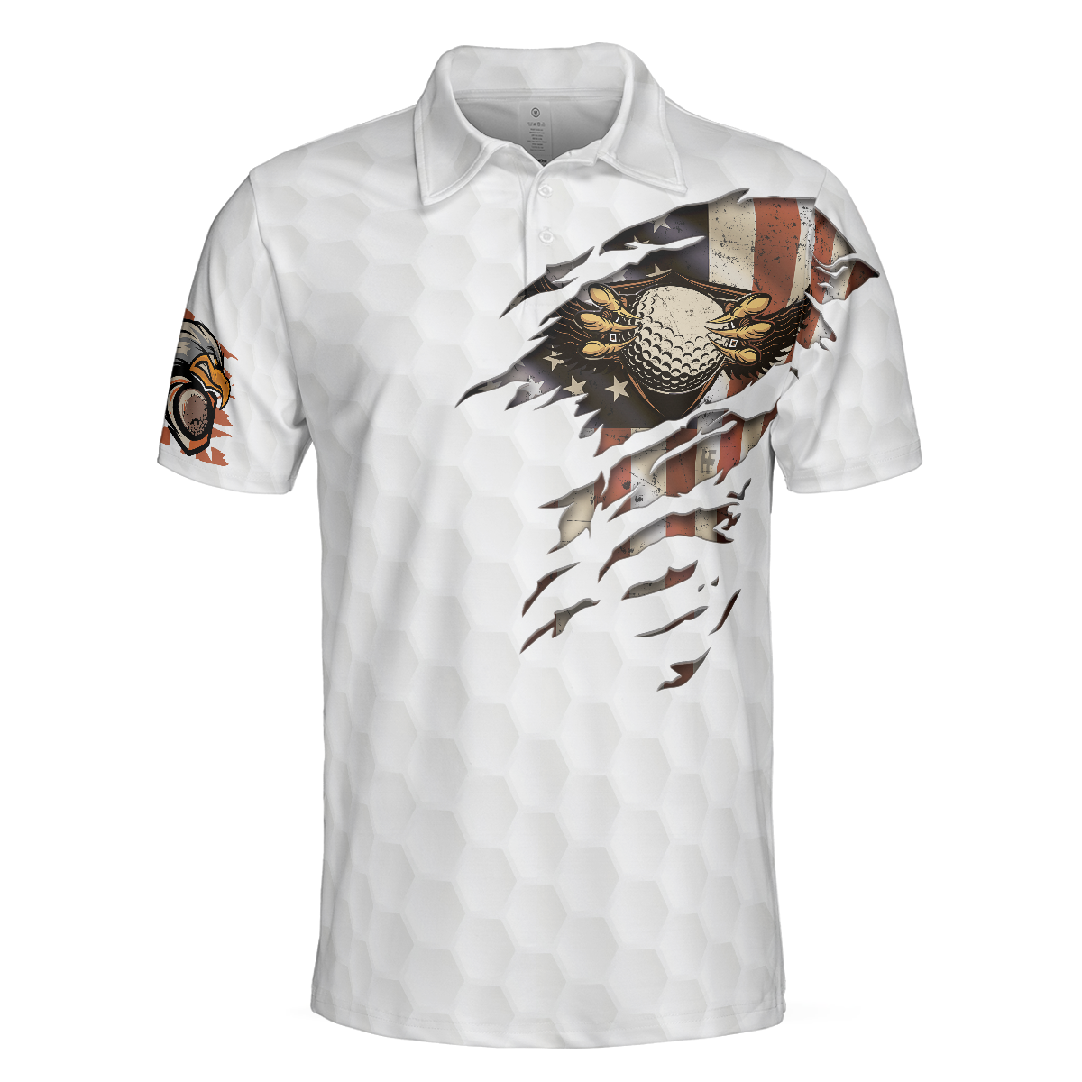 American Golfer Eagle Golf Ball Texture Polo Shirt Ripped American Flag Polo Shirt Patriotic Golf Shirt For Men - 3