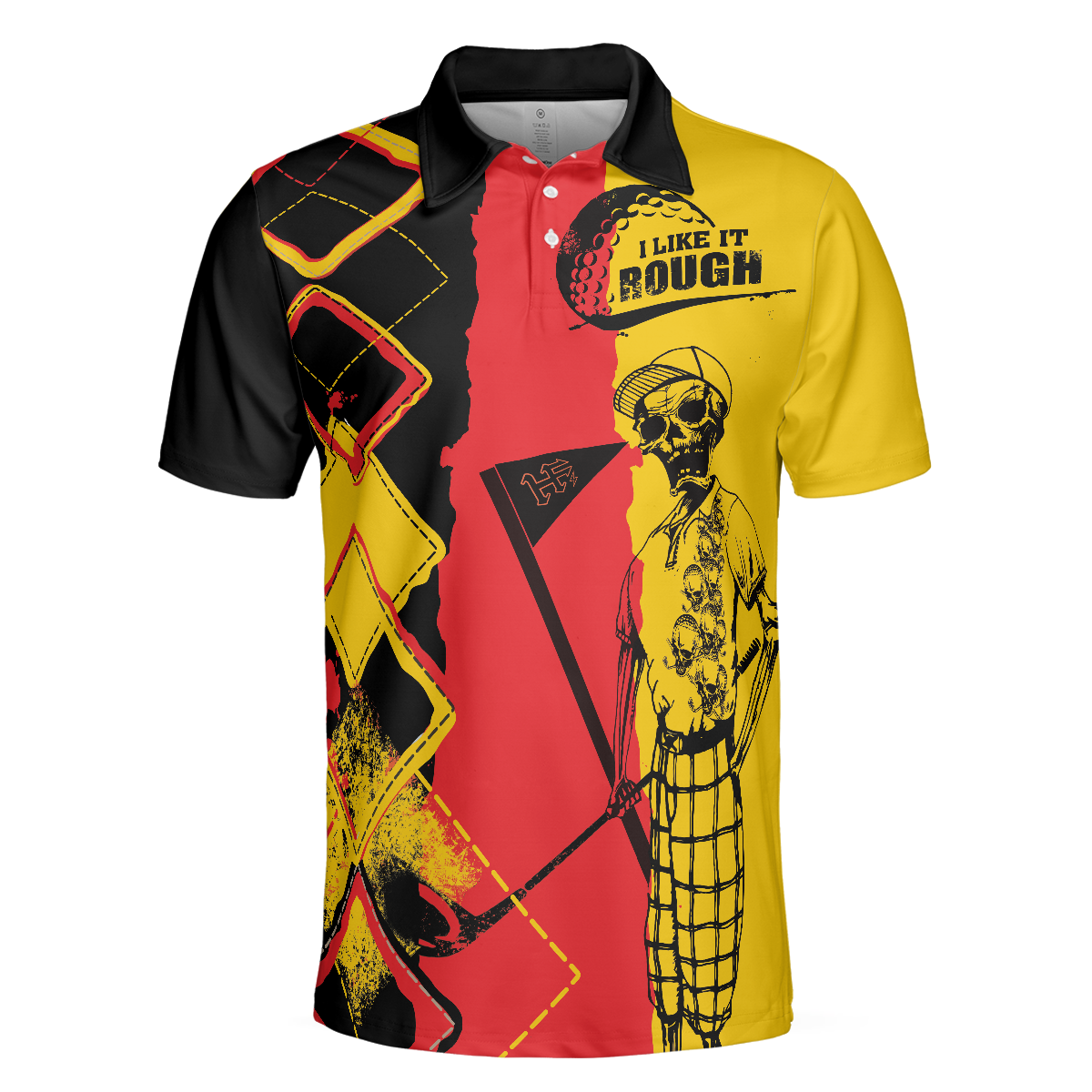 Golf I Like It Rough German Flag Polo Shirt Argyle Pattern Skeleton Golfing Polo Shirt Funny Golf Shirt For Men - 3