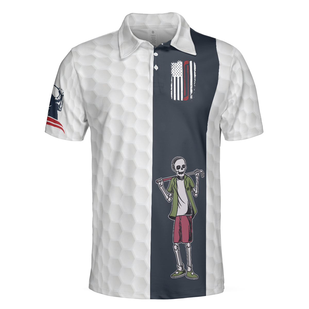 Youngster Skeleton Golf Lover American Flag Polo Shirt White American Flag Golf Shirt For Men - 3