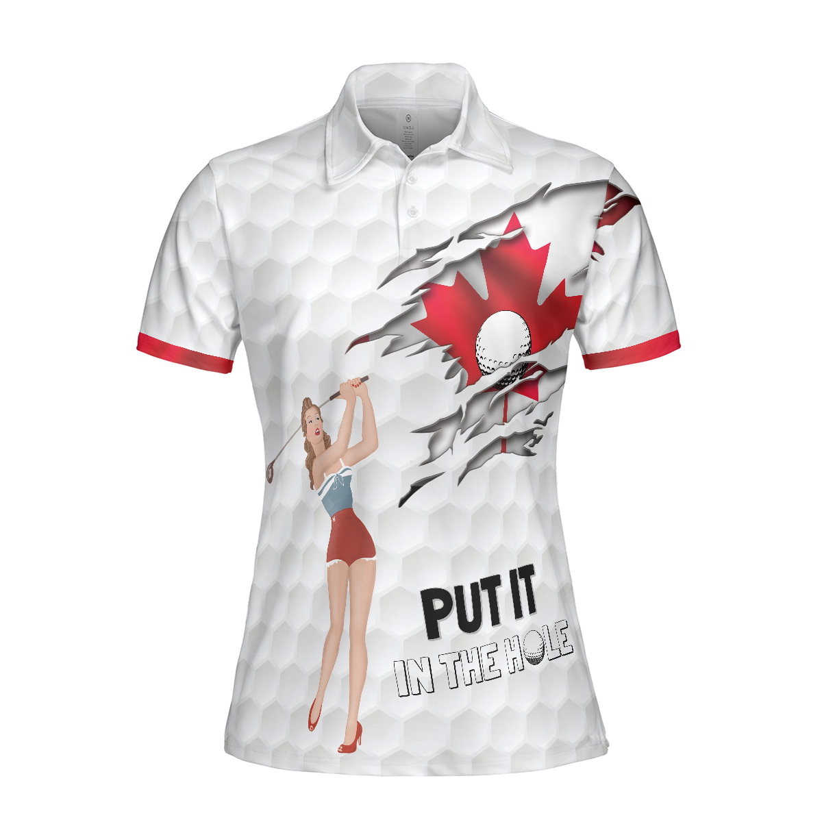 Golf Canada Flag Pin Up Girl Short Sleeve Women Polo Shirt Canadian Golf Shirt For Ladies - 3