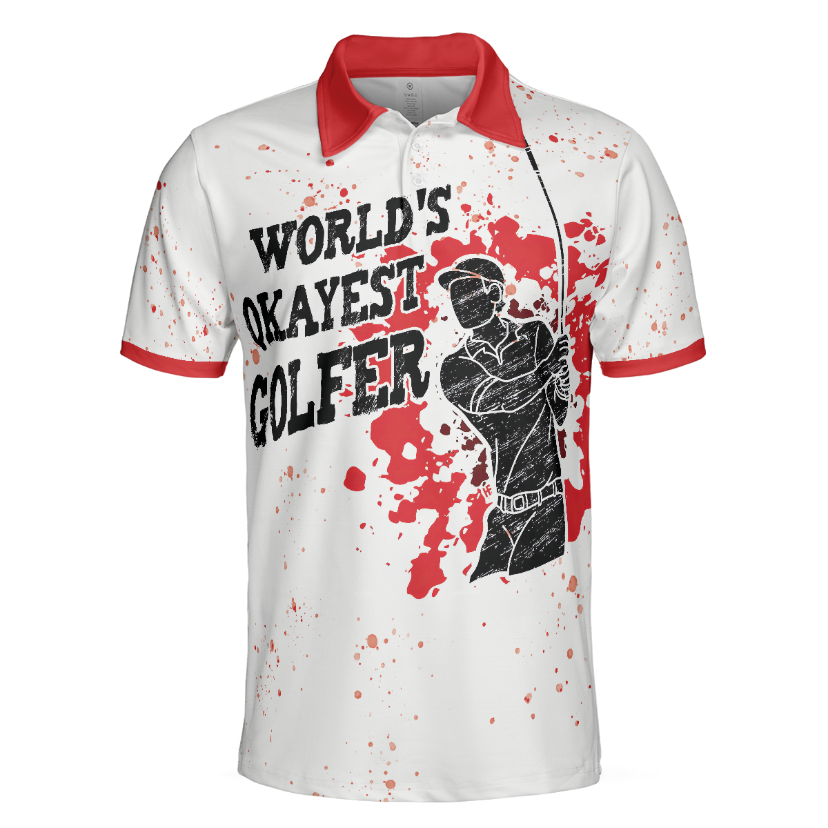 Worlds Okayest Golfer Golf Polo Shirt Red Paint Splash Black Golfer Silhouette Polo Shirt Best Golf Shirt For Men - 3