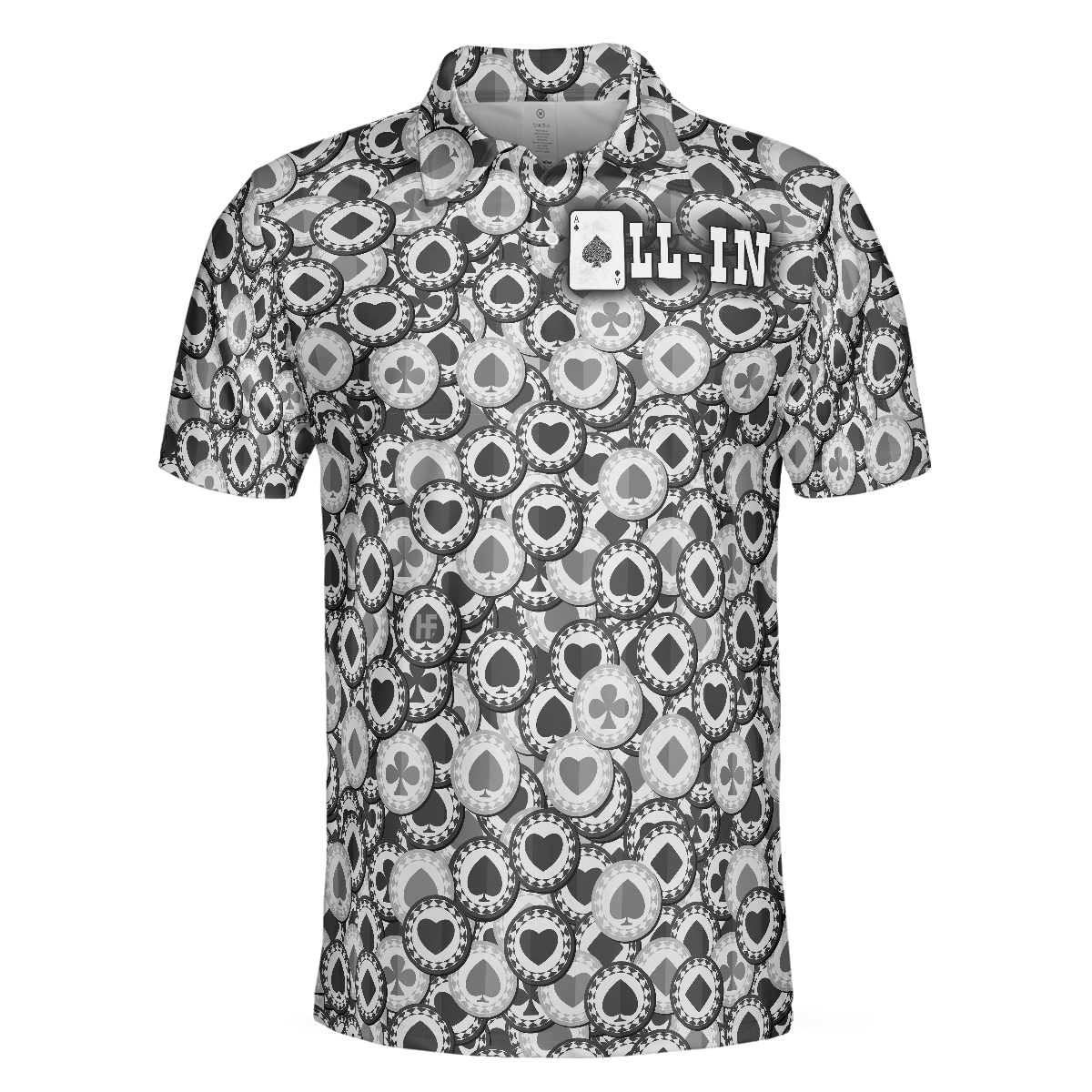 Poker All In Short Sleeve Polo Shirt Black And White Poker Chip Pattern Polo Shirt Best Poker Shirt For Men - 3