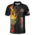 Badminton Flame Short Sleeve Polo Shirt Black Theme American Flag Badminton Polo Shirt Best Badminton Shirt For Men - 3