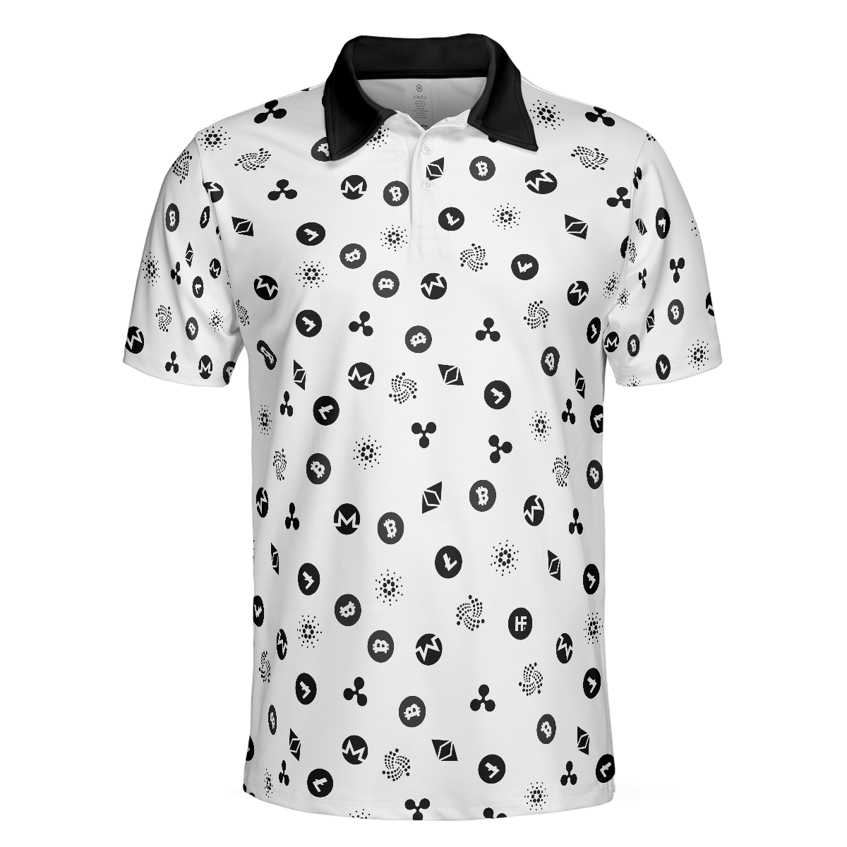 Cryptocurrency Pattern Polo Shirt Black And White Bitcoin Polo Shirt Best Cryptocurrency Shirt For Men - 3