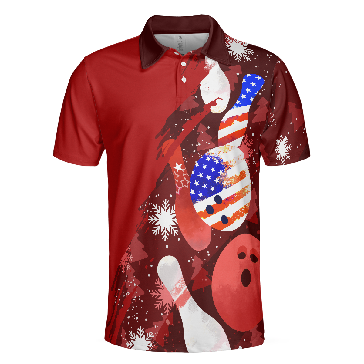 American Flag Christmas Bowling Ball and Pins Mens Polo Shirts - 3