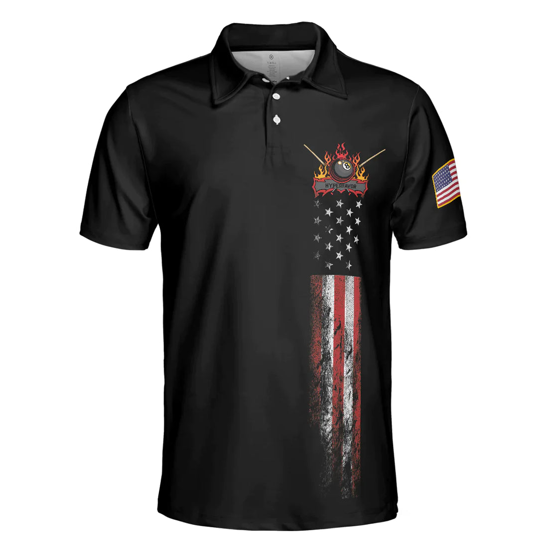 Never Underestimate An Old Man Who Loves Pool And Beer Polo Shirt, Black American Flag Billiards Shirt For Men