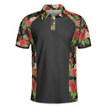 Tropical Roses Pattern Polo Shirt Black Polo Shirt With Roses Print Roses Pattern Shirt For Adults - 3