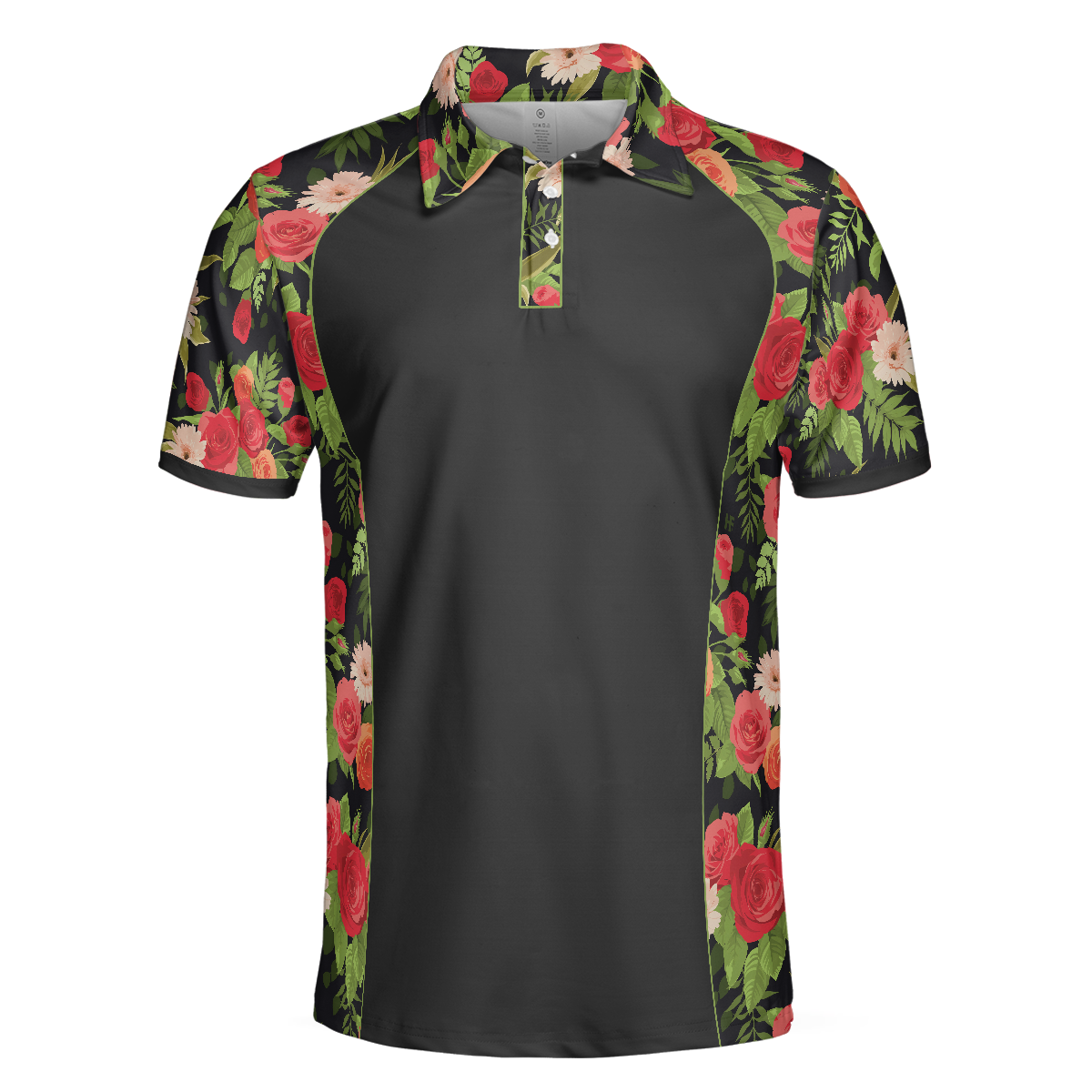 Tropical Roses Pattern Polo Shirt Black Polo Shirt With Roses Print Roses Pattern Shirt For Adults - 3