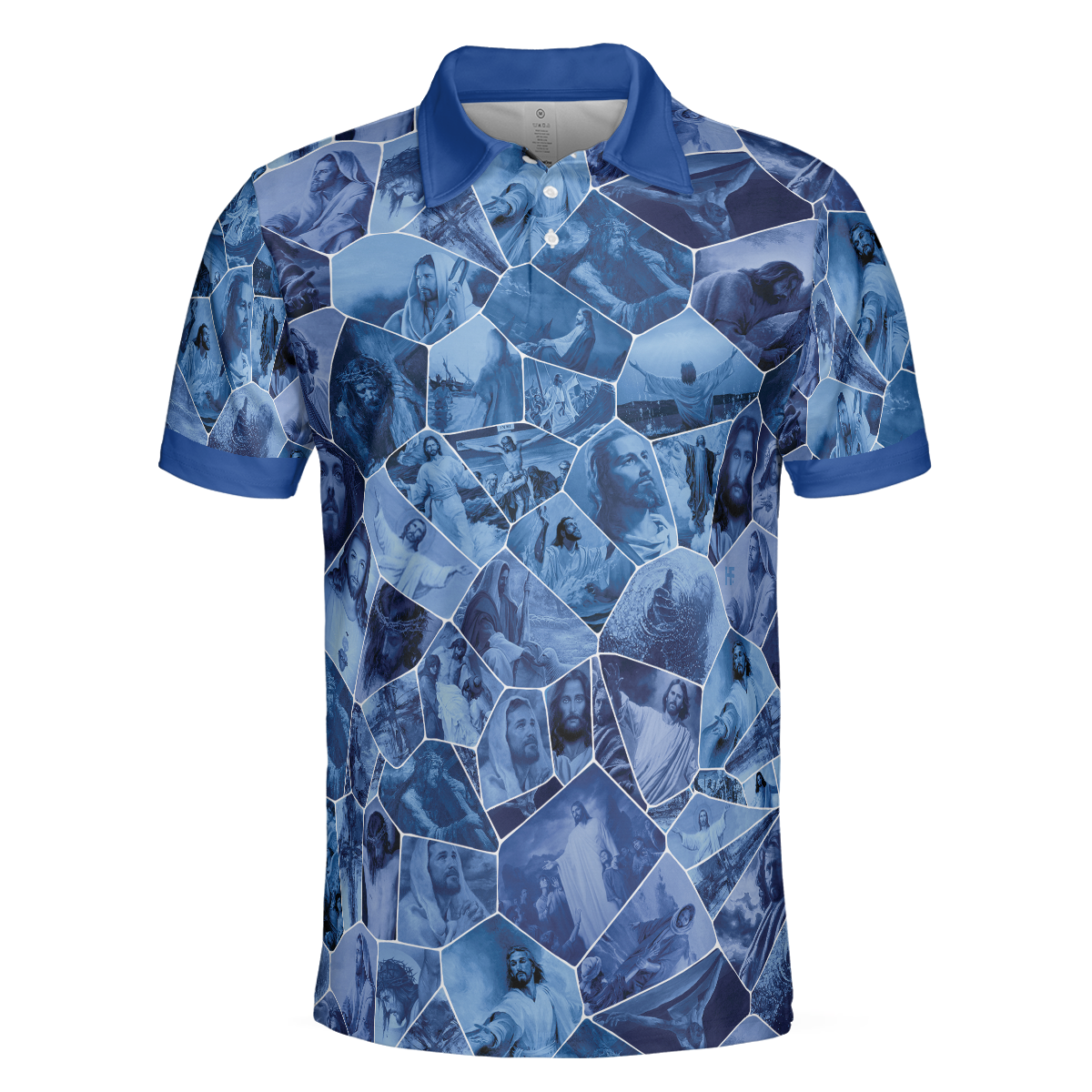 Holy Blue Stained Glass Polo Shirt Blue Jesus Gallery Polo Shirt Best Christian Shirt For Men - 3