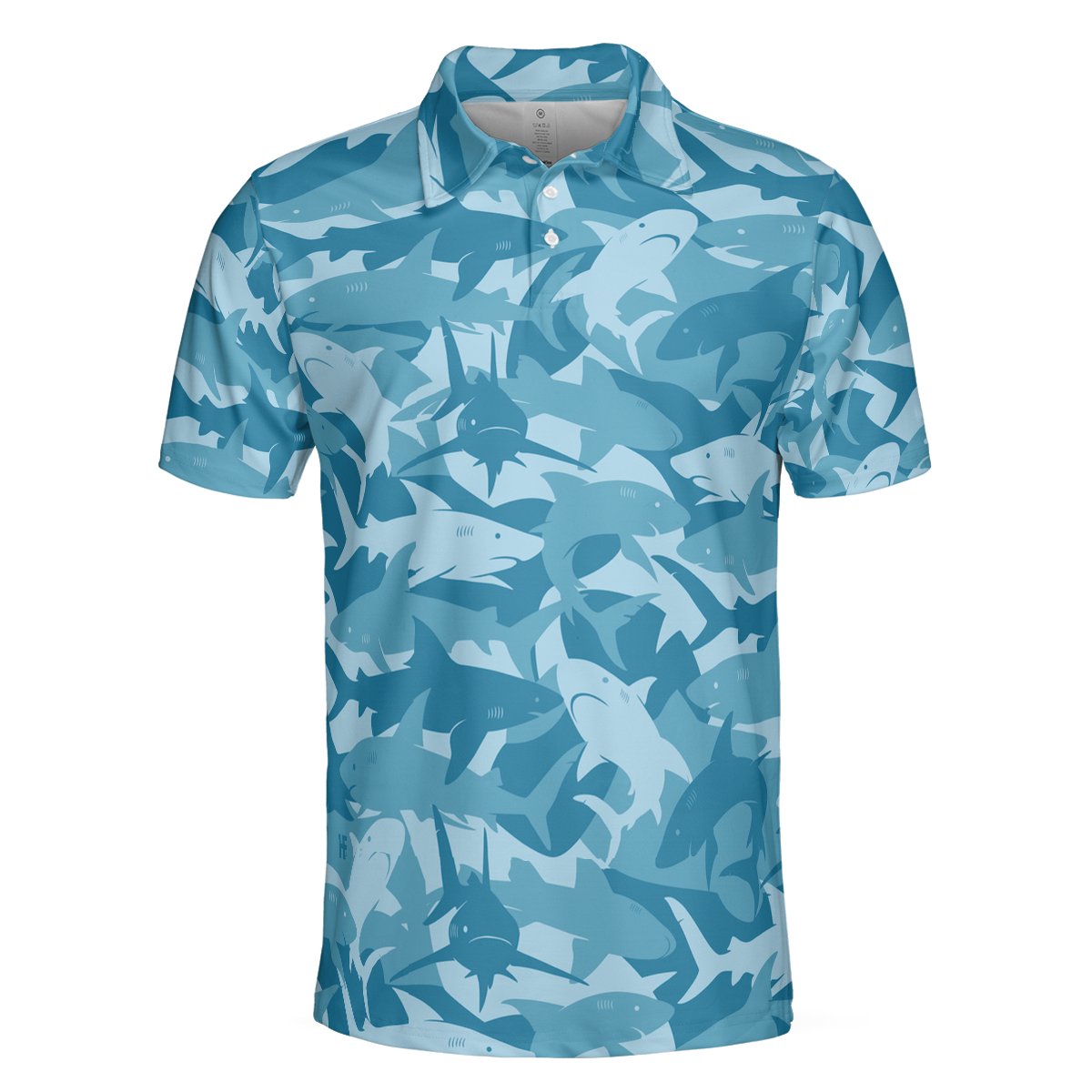 Camouflage Ocean Shark Pattern Short Sleeve Polo Shirt Camo Aqua Polo Shirt Best Shark Shirt For Men - 3