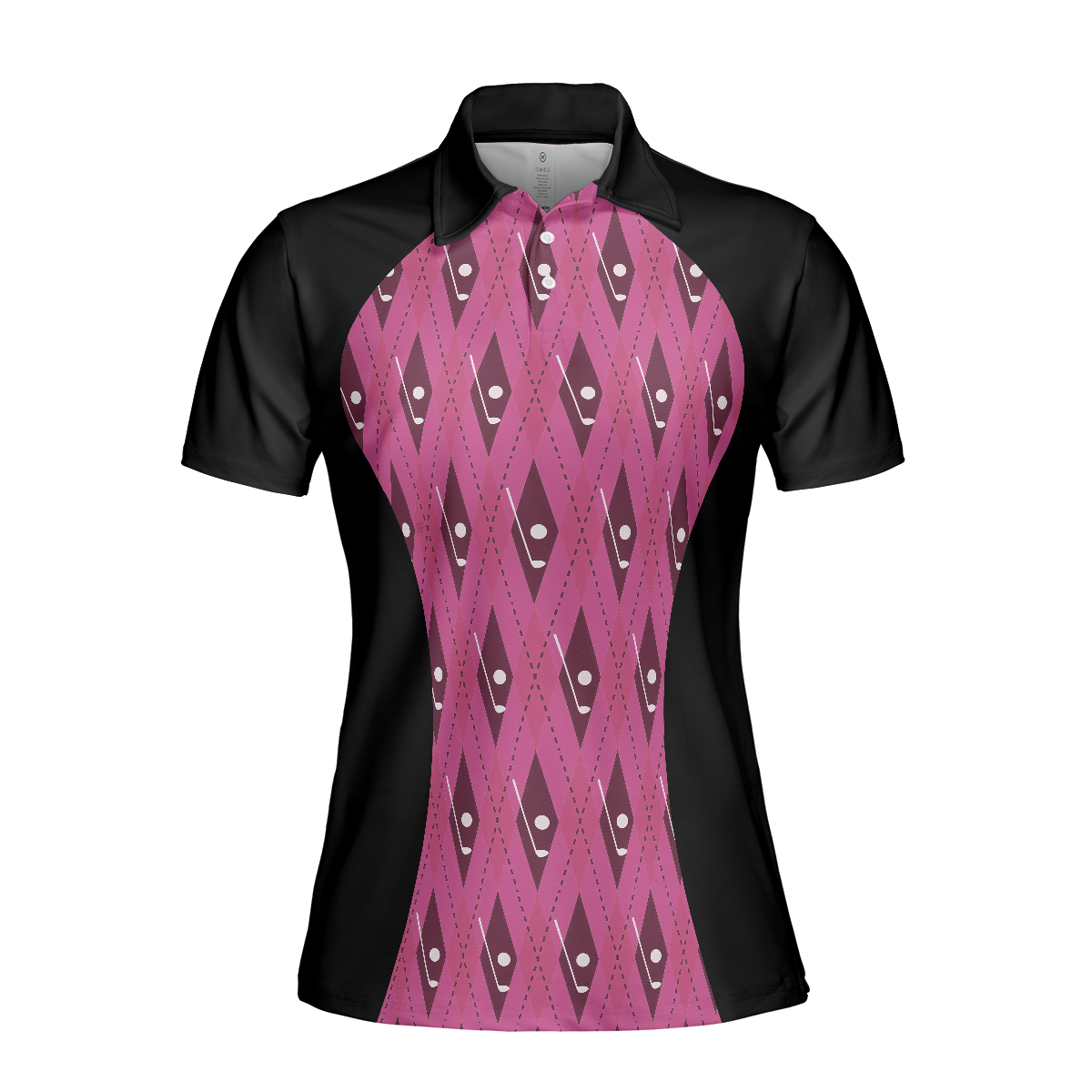 Pink Argyle Thinning Layout For Lady Golfer Golf Short Sleeve Women Polo Shirt Black And Pink Golf Shirt For Ladies - 3