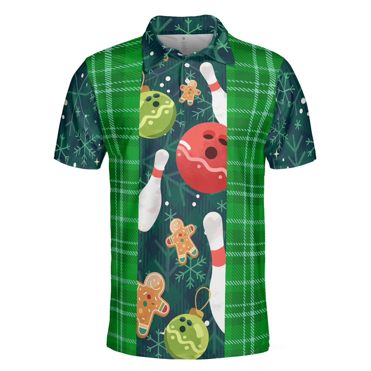Christmas Bowling with Flannel Plaid Pattern Mens Polo Shirts - 3