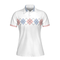 Pink Blue And Black Argyle Golf Short Sleeve Women Polo Shirt - 3