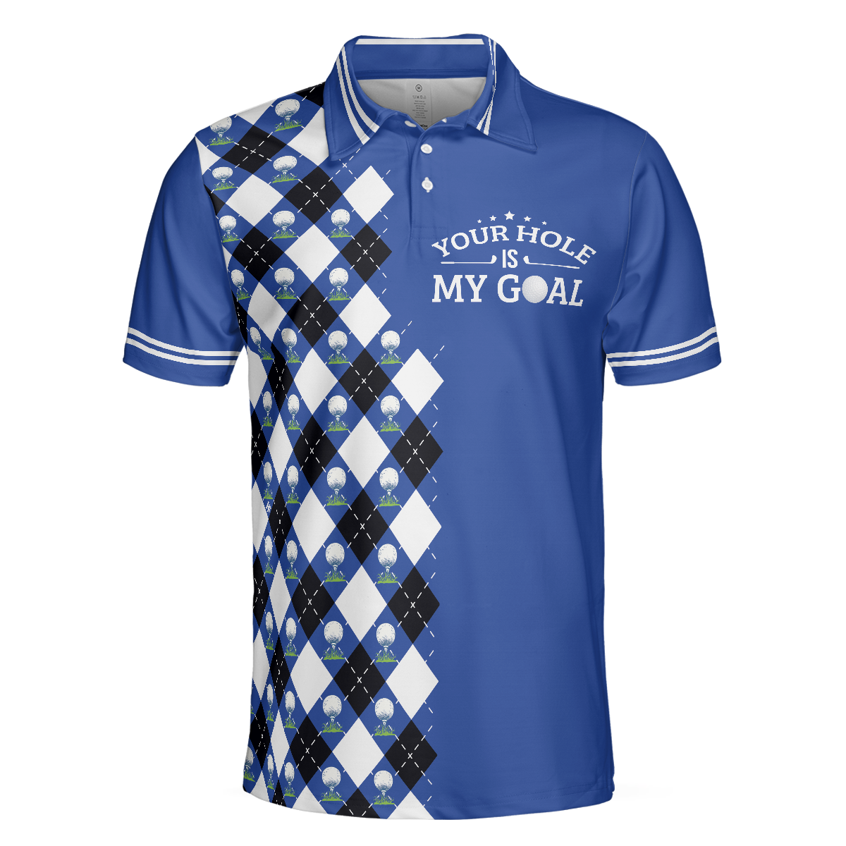 Your Hole Is My Goal Remastered Short Sleeve Golf Polo Shirt Blue Argyle Pattern Polo Shirt Best Golf Shirt For Men - 3