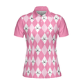 Golf Polo Short Sleeve Women Polo Shirt Pink Argyle Seamless Pattern Golf Shirt For Ladies - 3