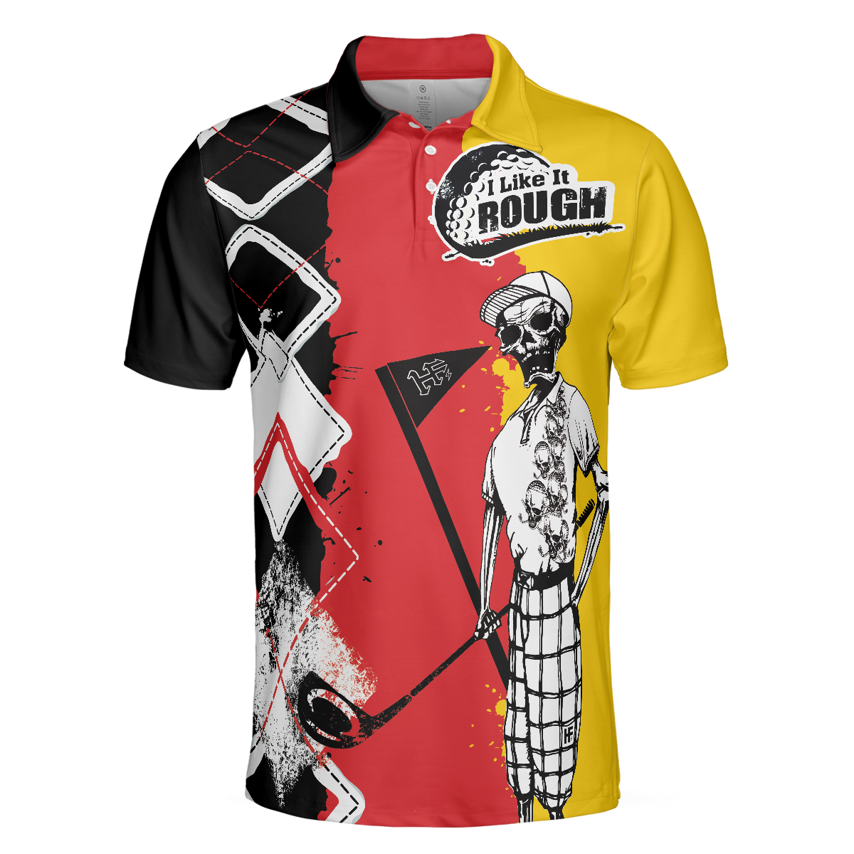 Golf I Like It Rough German Flag Polo Shirt White Argyle Pattern Skeleton Golfing Polo Shirt Funny Golf Shirt For Men - 3