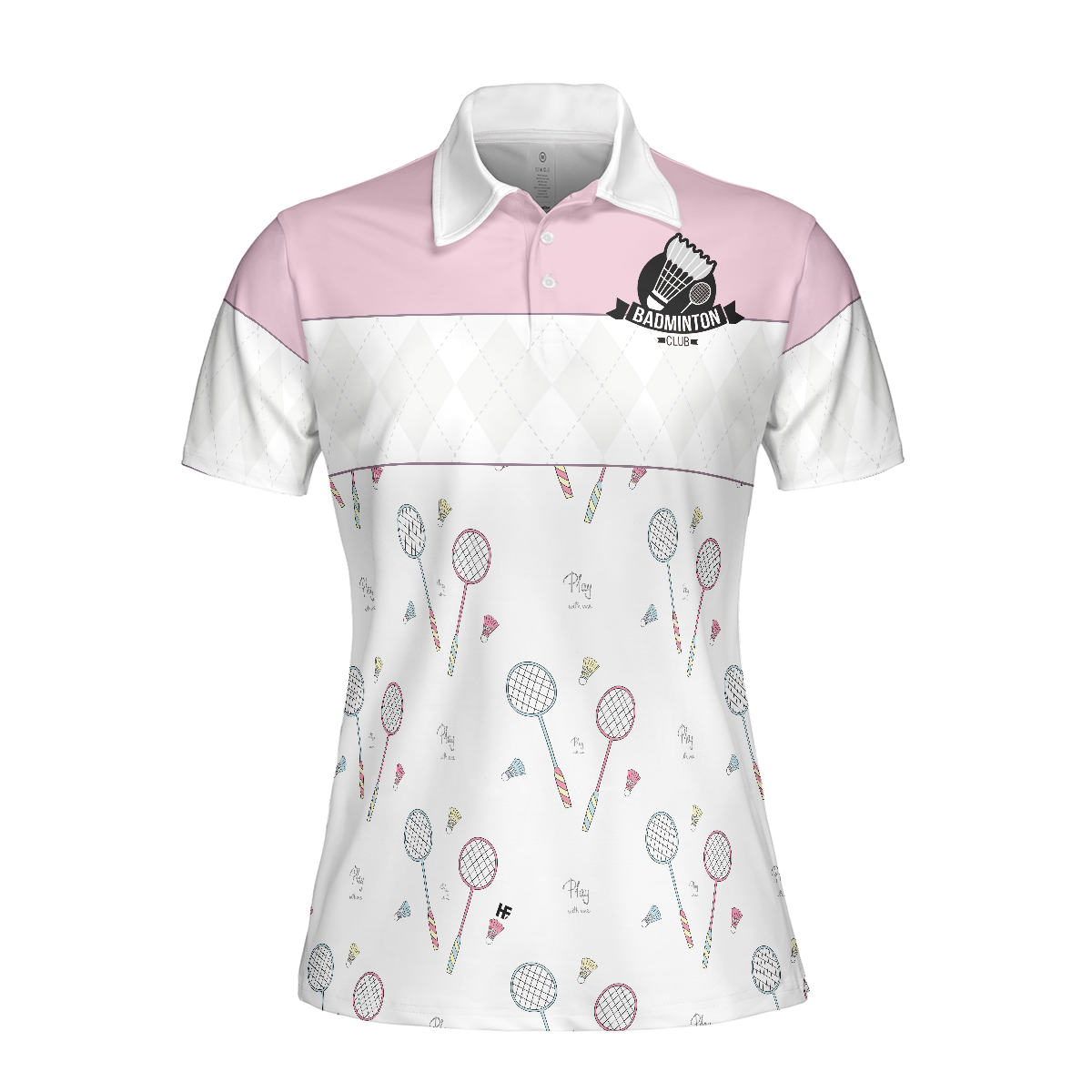 Play With Me Badminton Short Sleeve Women Polo Shirt White And Pink Badminton Shirt For Women - 3