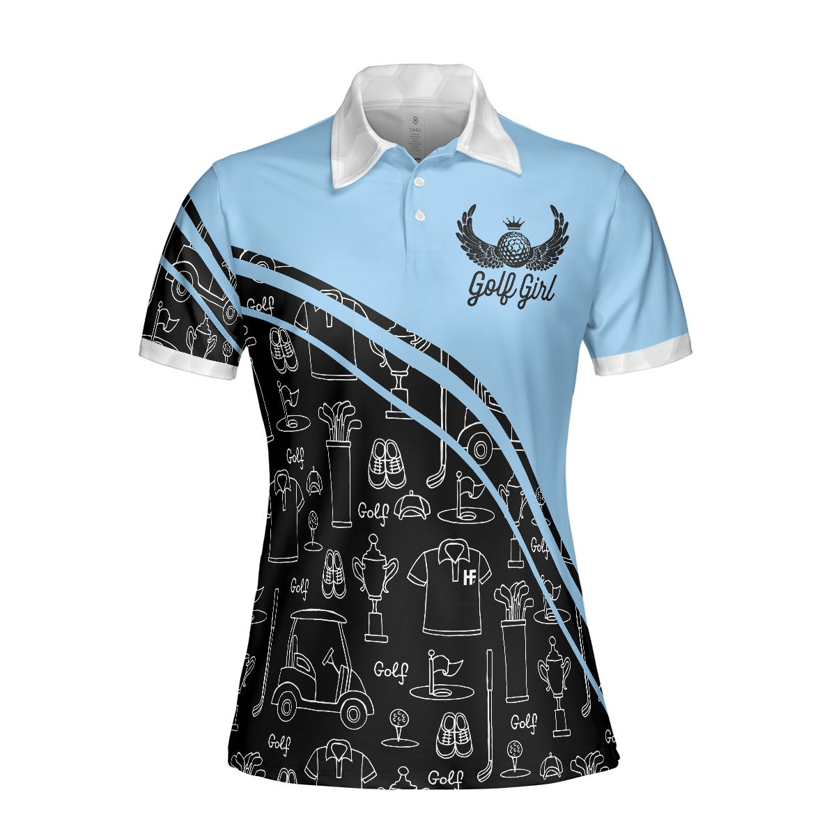 Golf Girl In Black And Blue Seamless Pattern Golf Short Sleeve Women Polo Shirt Cool Golf Shirt For Ladies - 3