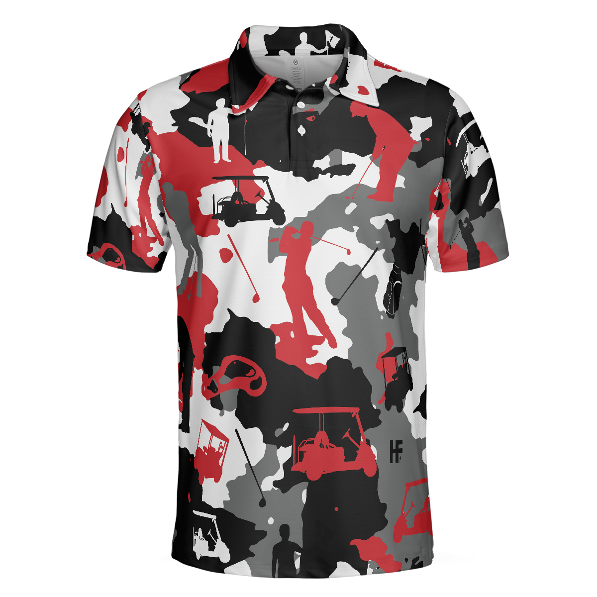 Red And White Camouflage Golf Short Sleeve Polo Shirt Golfer Silhouette Polo Shirt Camo Golf Shirt For Men - 3