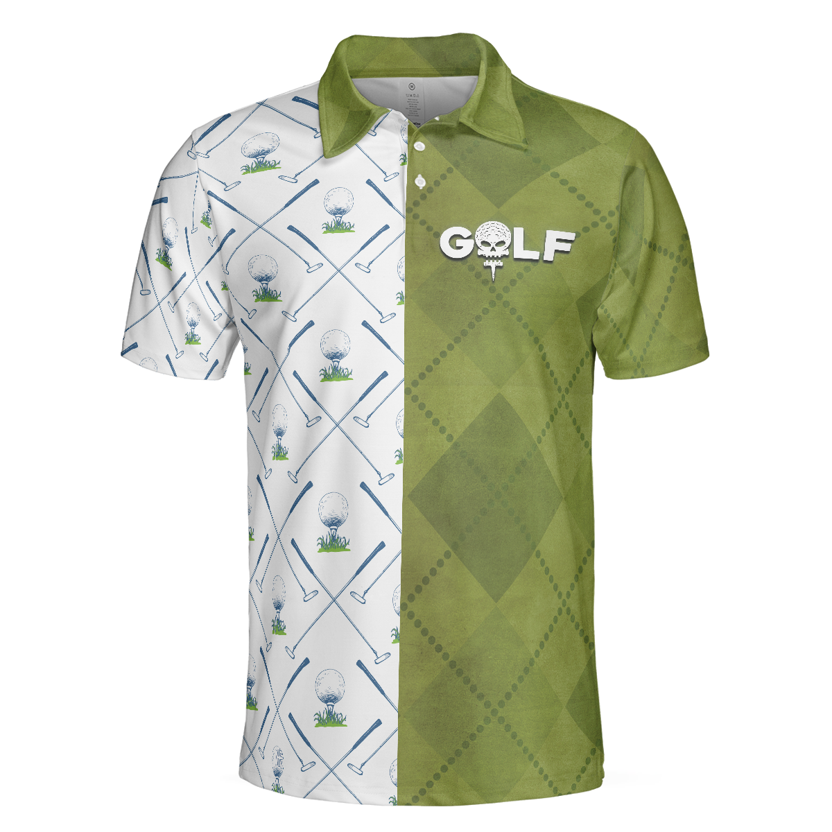 Golf Pattern Green And White Polo Shirt Golf Club Argyle Pattern Skull Polo Shirt Best Golf Shirt For Men - 3