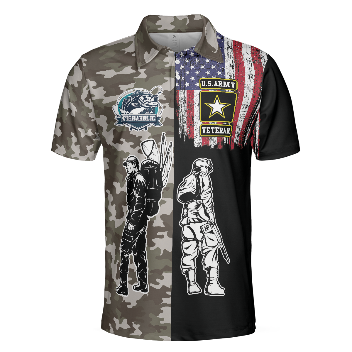 Veteran Fishing With American Flag Polo Shirt Camouflage Veteran Fisher Sketching Polo Shirt Patriotic Fishing Shirt For Men - 3