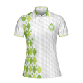 Queen Of The Green Argyle Pattern With Golf Ball On Tee Short Sleeve Women Polo Shirt White And Green Golf Shirt For Ladies - 3