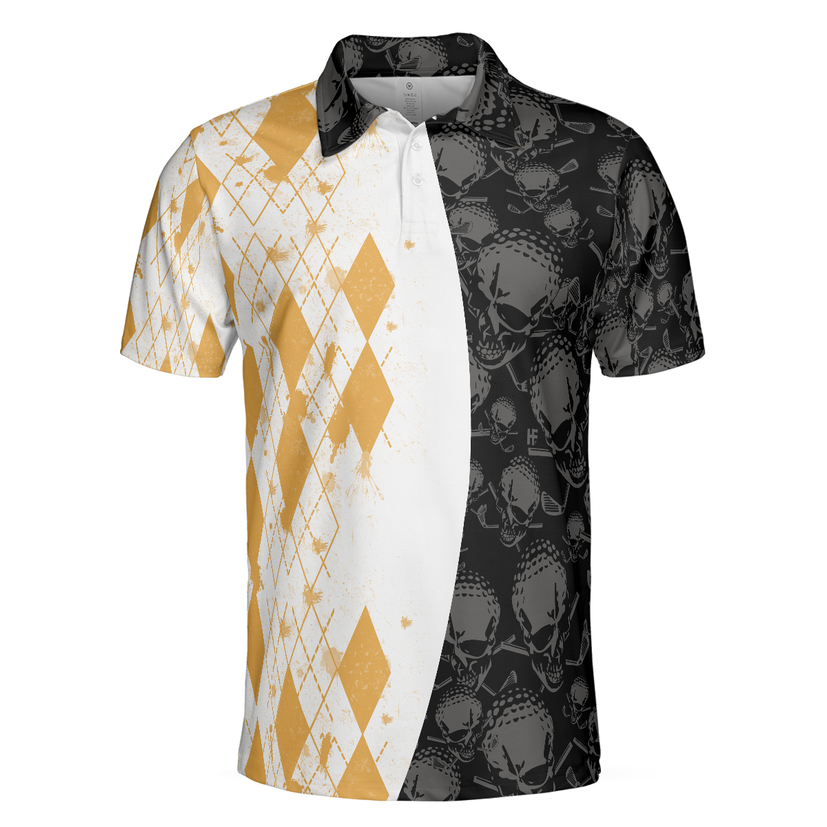 Grip It Rip It Sip It Golf V2 Polo Shirt Yellow Argyle Pattern Golf Shirt Skull Golf Shirt Design - 3